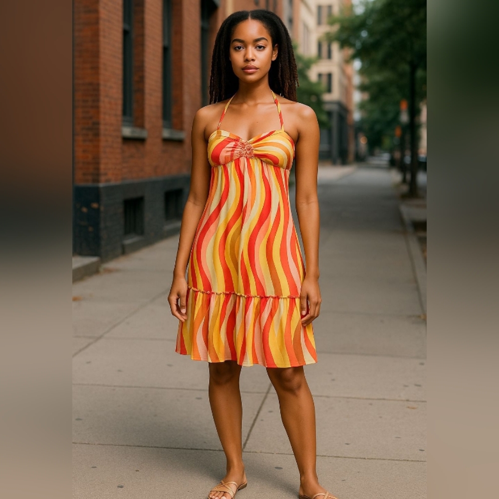 BEBA Vibrant Striped Halter Dress